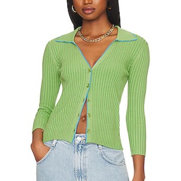 27 Miles Malibu Lime Green Ribbed Knit Sweater/Cardigan/Blouse - Picture 1 of 7